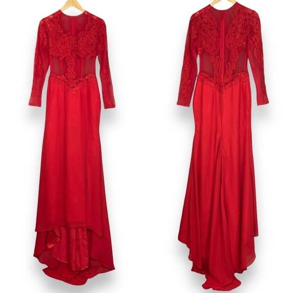 DylanQueen Dresses & Skirts - Red Lace Dress Sheer Lace Lydia Deetz Beetlejuice Halloween Costume Long Sleeves